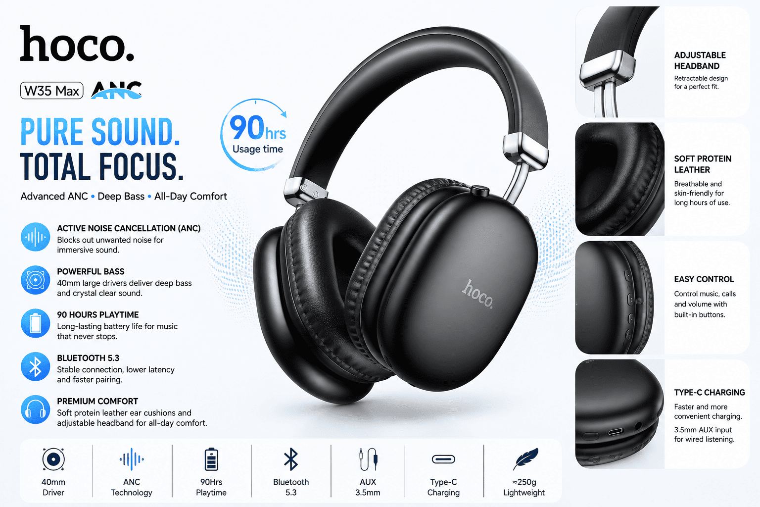 Hoco W35 Max Bluetooth Wireless Headphone